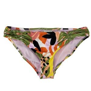 Bar III Bikini Bottom Large Multi Tropical Print Ruched Hipster Ruched Womens